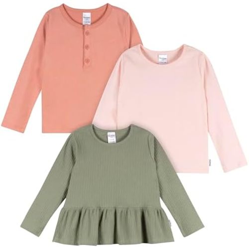 Gerber Baby Girls' 3-Pack Long Sleeve Shirts