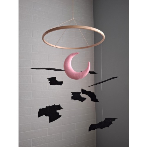 Pastel gothic nursery mobile baby with moon and bats