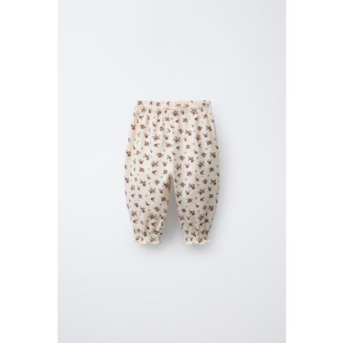 FLORAL EMBOSSED PANTS - Ecru | ZARA United States