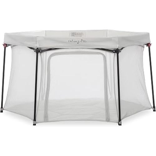 Dream On Me Onyx 56.5" Baby Playpen, Portable Foldable Play Yard with Padded Floor and Side Pocket, Indoor Outdoor Pop Up Playpen, Removable Fabric, for Toddler and Baby, Grey