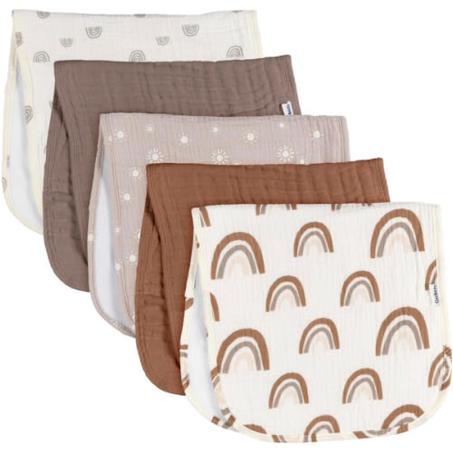 Gerber Baby Unisex Muslin Burp Cloths 5-Pack, Multi Rainbow, Large Size 20" x 10"