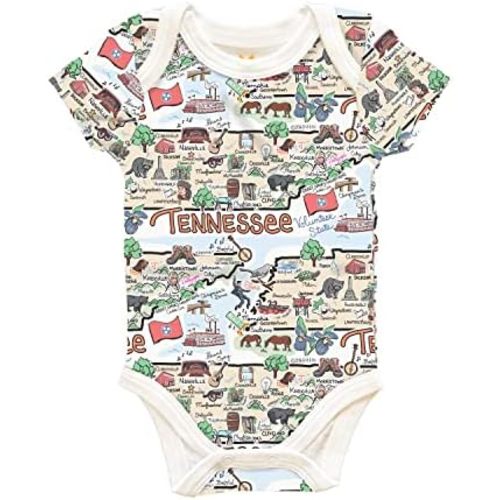 Fish Kiss® State Map Repeat Unisex Baby Romper, Pima Cotton Knit, Baby One-Piece, State Baby Gift Baby Gift, 4-Pack gift set