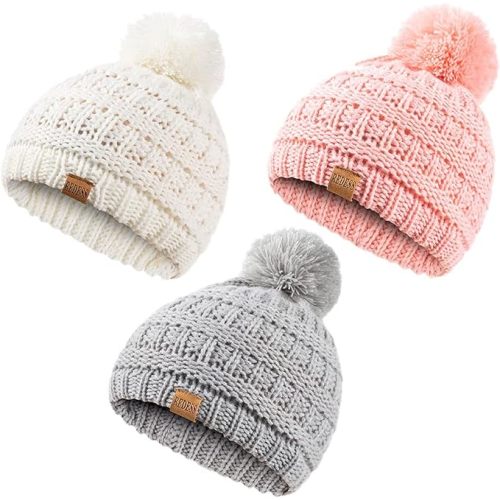 REDESS Baby Kids Winter Warm Hats, Infant Toddler Children Pom Pom Beanie Knit Cap Girls Boys