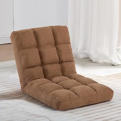 Floor Chair, 24 inches Wide Oversized Velvet Armless Lay Flat Floor seat Padded Meditation Chair with 6 Adjustable Position Ergonomic Comfortable Convenient(LRSF-006-TAN)