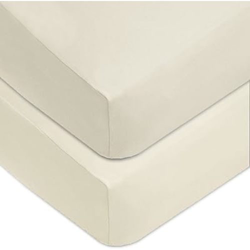 TL Care 2 Pack Fitted Crib Sheets 28" x 52", Soft Breathable Neutral 100% Cotton Jersey Sheet, Cream, for Boys and Girls, Fits Crib and Toddler Bed mattresses