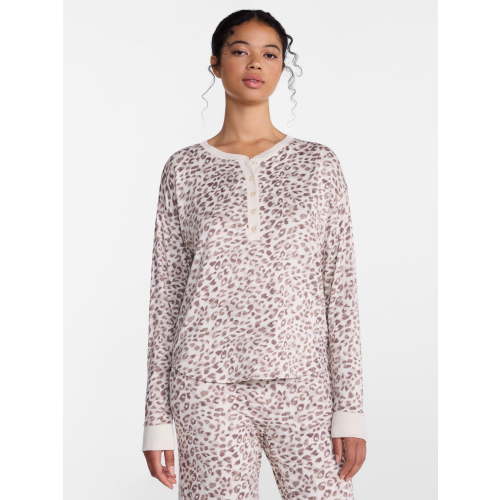 Joyspun Women's Cozy Lounge Collection Hacci Long Sleeve Henley Sleep Top, Sizes XS to 3X