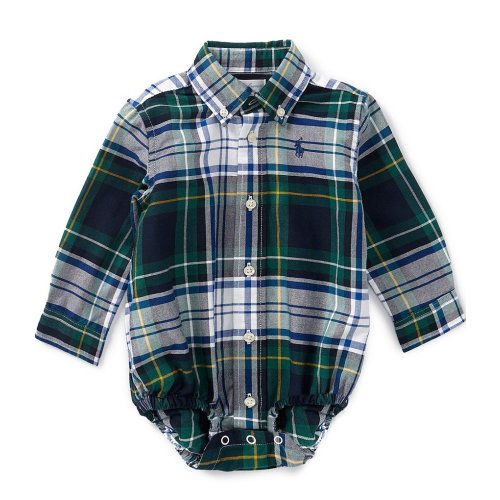 Ralph Lauren Baby Boys Long Sleeve Plaid Oxford Bodysuit