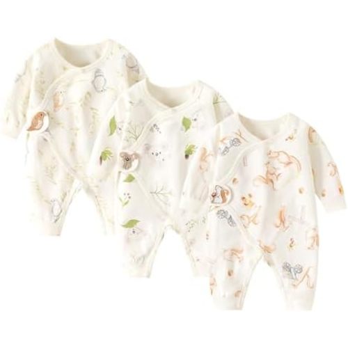 Newborn Baby Romper - Unisex Cotton Bodysuit for Infant Baby Boys Girls 3 Pack Long Sleeve Button Solid Jumpsuits