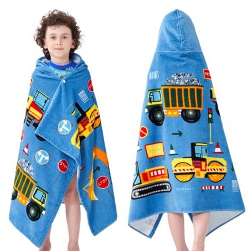 Bavilk Girl's Hooded Cartoon Animal Print Cotton Swimwear Cover-Up, Size 30" x 50"