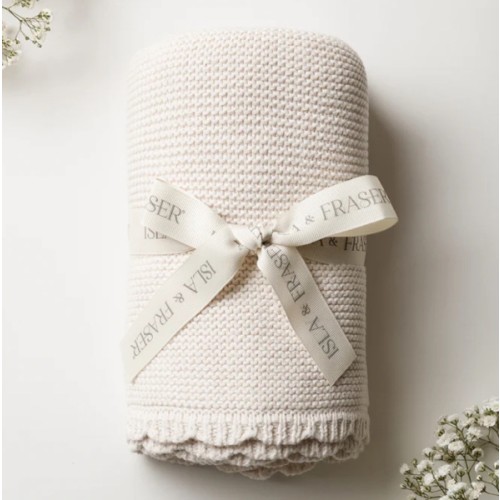 Organic Cotton Scallop Knit Baby Blanket - Oat