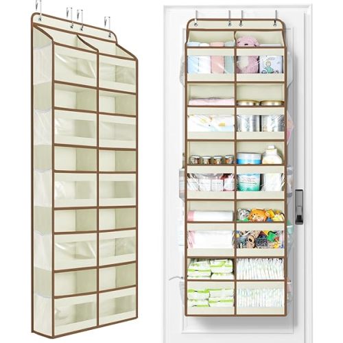 Yecaye 5-Tier Over The Door Organizer Dual-Column, 80lbs Load Over the Door Storage of 10 Compartments, Heavy Duty Extra Large Door Organizer Hanging for Bedroom Dorm Bathroom Pantry, Beige, 1 Pack