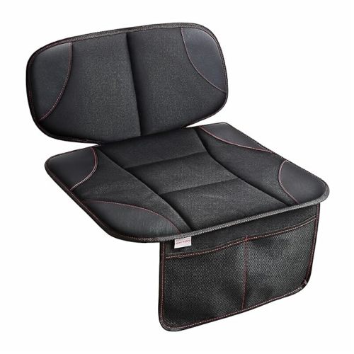 Car Seat Protector for Kids, Anti-Slip Design, Thick Padding, Prevents Seat Marks, 2 Storage Pockets for Toys & Snacks, Fits Most Cars, Black - 1 Pack