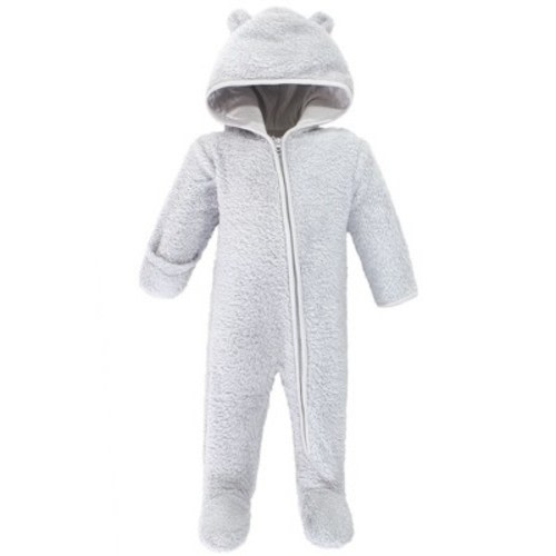 Hudson Baby Faux Shearling Bunting 1pk, Gray Bear, 0-3M