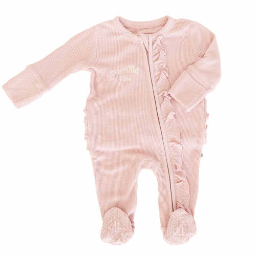 Personalized Bamboo Waffle Zipper Ruffle Footie | Lotus