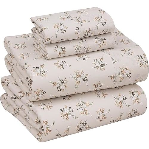 RUVANTI 100% Cotton Percale King Sheets, King Size Sheets Set, Twin Spring