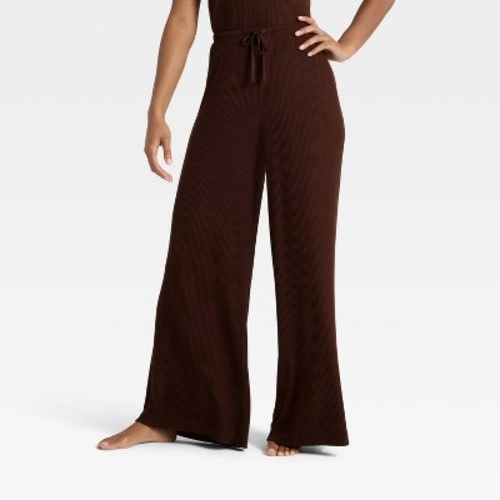 Women's Cozy Ribbed Wide Leg Pants - Auden™ Brown L