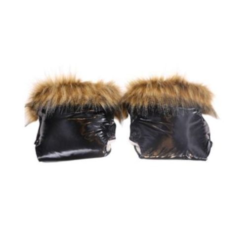 Baby Cover Adult Premium Handmuff Gloves With Beige Wool in Black