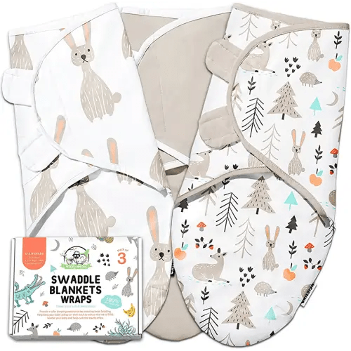 WOOLY HEROES Newborn Swaddle Blankets ~ 100% Cotton Baby Swaddles 0-3 Months ~ Easy to Use Newborn Sleep Sacks with a Leg Pocket and Adjustable Straps - Swaddle Sack for Baby Boys & Girls - Pack of 3