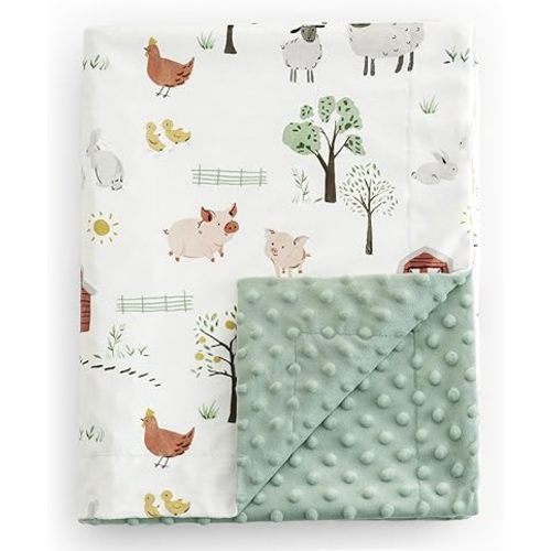 david's kids Micro Fleece Minky Baby Blanket for Boys Girls with Double Layer and Soothing Raised Dots, Breathable and Soft Lightweight Receiving Blanket for Newborns, 30x40 Inches, Farm