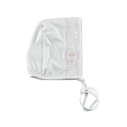 Baby Girl's Hand Smocked Cross Bonnet