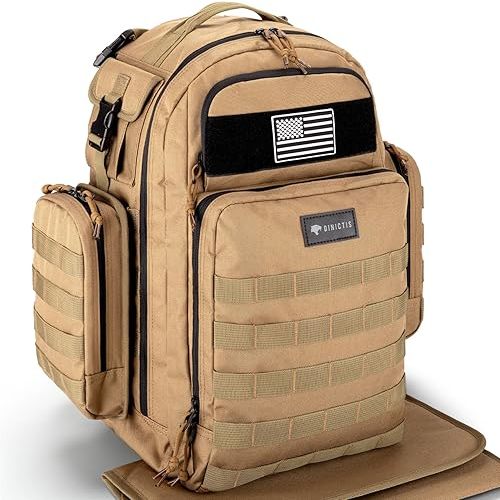 Dinictis Dad Diaper Bag, Mens Diaper Bag Backpack with Diaper Changing Mat, Military Diaper Backpack with Molle Webbing, Waterproof Pouch, Baby Wipes pocket, Insulated Bottle Pockets- Jungle Brown