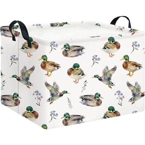 CLOCOR Rectangular Storage Basket,Collapsible Storage Bin,Waterproof Books Box with Handles,Gift Basket(Mallard)