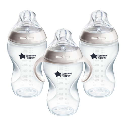 Tommee Tippee Natural Start Baby Bottle, 11oz, Thicker Feed, Breast-Like Nipple for Babies 6 Months+, Clear, 3 Count
