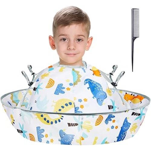 Lictin Haircut Capes Umbrella for Kids - Hair Cutting Haircut Cape Kids Waterproof Foldable Adjustment, Hairdressing Umbrella Cape Apron, Dinosaur Theme
