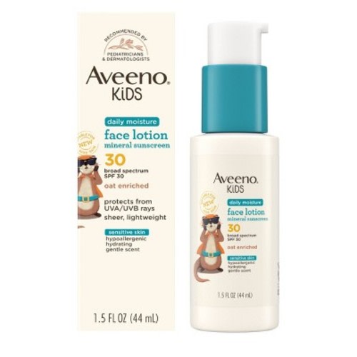 Aveeno Kids' Daily Moisture Face Lotion and Mineral Sunscreen with SPF 30 for Sensitive Skin - Hypoallergenic - 1.5 fl oz