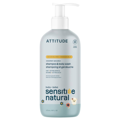 ATTITUDE 2-in-1 Shampoo and Body Wash for Baby, EWG Verified, Plant- and Mineral-Based Ingredients, Vegan and Cruelty-Free Products for Sensitive Skin, Unscented, 16 Fl Oz
