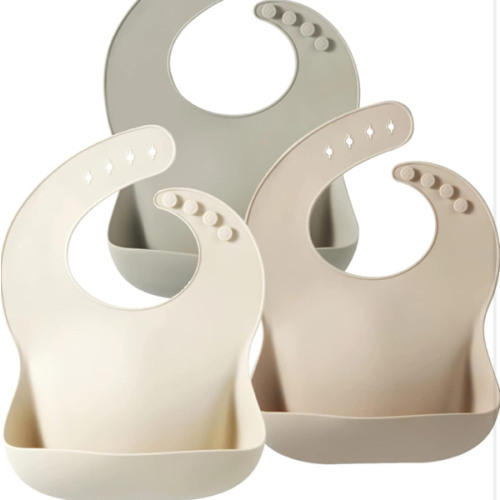 PandaEar Set of 3 Silicone Baby Bibs, Waterproof Soft Adjustable Bibs for Babies Toddlers 10-72 Months