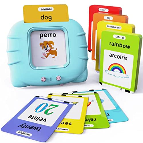 Lapare Spanish and English Bilingual Audible Flash Cards Toy with Music, Learn Spanish and English for Kids, Niñas, Niños, Bebes