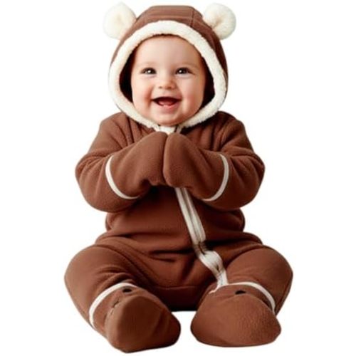 PATPAT Fleece Hooded Footed Clothes, Soft Warm Footie Covers, Car Seat Friendly, Easy Zip,Cute Romper Newborn Infant Jumpsuit