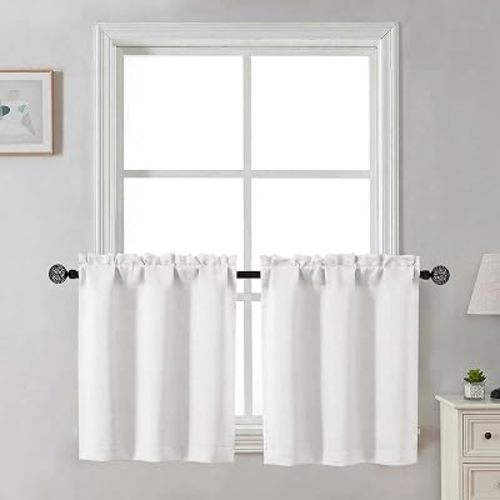 Gwine 24 Inch Length Kitchen Curtains Sets, Light Filtering Half Window Short Curtain Tiers for Bathroom Basement Cabinet Camper Small Windows, 2 PCS, Each 30" Wx24 L, Light Beige
