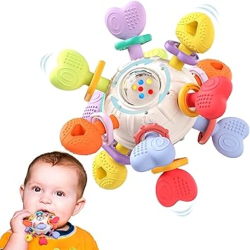 Infinno Baby Rattle Spinner Toy for Teething with Soft BPA-Free Silicone for 0–12 Months – Interactive Spinning Sensory Toy with Multi-Functional Teether Design – Ideal Gift for Baby Boys & Girls