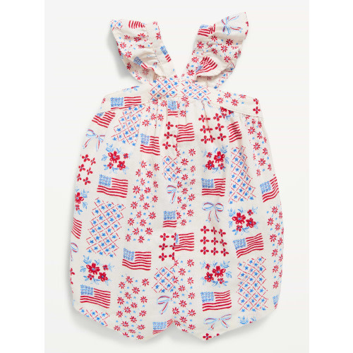 Printed Sleeveless Linen-Blend Romper for Baby