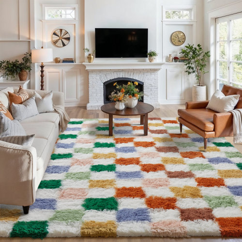 Mercer41 Celi Modern Checkered Shag Area Rug With Non-Slip Backing & Reviews | Wayfair