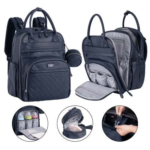 BabbleRoo Original Diaper Bag Backpack – Large 26L Baby Bag with Changing Pad, Insulated Bottle Pockets & Stroller Straps, Waterproof Travel Bag for Moms & Dads, Midnight Blue