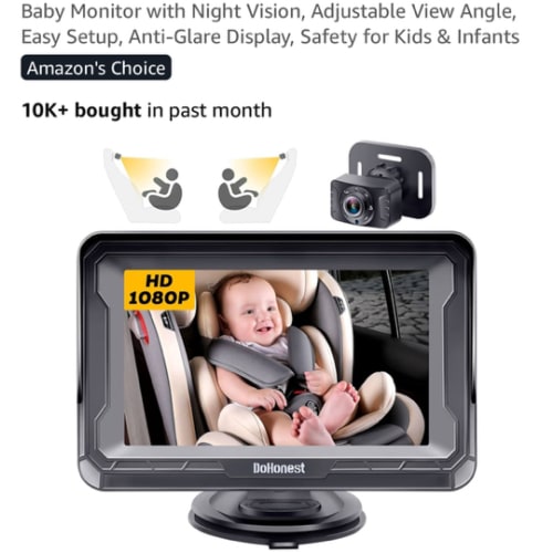DoHonest Baby Car Camera HD 1080P - Rear-Facing Car Baby Monitor with Night Vision, Adjustable View Angle, Easy Setup, Anti-Glare Display, Safety for Kids & Infants