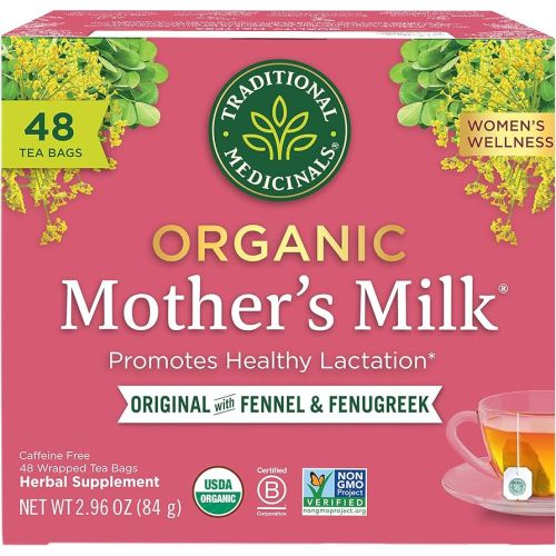 Traditional Medicinals Organic, Mother's Milk Tea - Supports Breastfeeding & Lactation with Fennel and Fenugreek - Kosher, Non-GMO, Caffeine-Free, Compostable - 48 Tea Bags
