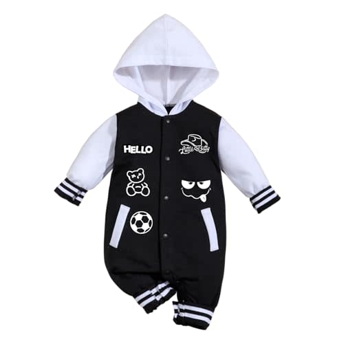 Baby Boy Girls Long Sleeve Button Patchwork Hooded Baseball Jacket Casual Fashion Streetwear Romper 0-18 Months