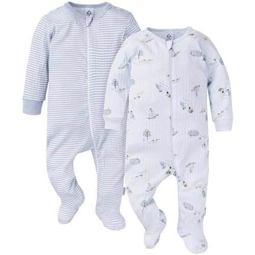 Gerber baby-girls Baby Unisex 2-pack 2-way Zip Textured Sleep 'N Play