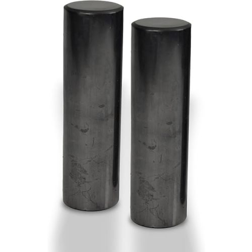 2 pcs Authentic Shungite Harmonizers Polished Cylinders Set Chakra Healing Protection Crystals for Grounding Shungite Stones for Meditation Therapy Negative Energy Protection