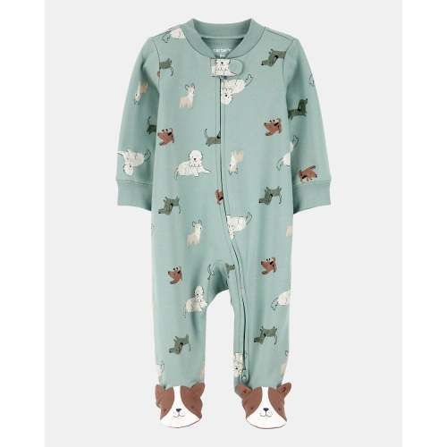 Baby Boy Dog Print 2-Way Zip Cotton Sleep & Play Pajamas - Green