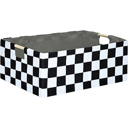 Checkered Storage Basket Room Decor Gifts Basket Foldable Nursey Box Kids Hamper Storage Cube for Women Closet Organizer Boys Car Toys Bins with Handles