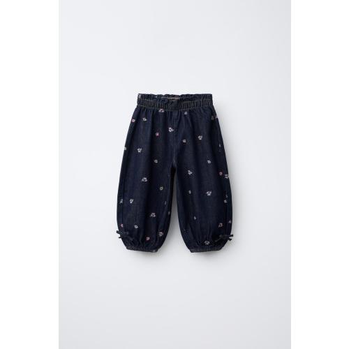 EMBROIDERED FLORAL BALLOON JEANS - Blue | ZARA United States