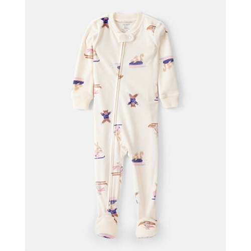 Baby Girl Snow Animals DreamPlush Snug Fit Long-Sleeve 2-Way Zip 1-Piece Pajamas - Ivory - Carter's | Carter's