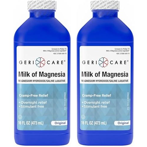 GeriCare Milk of Magnesia, Magnesium Hydroxide 1200mg, Saline Laxative, 16 Fl Oz (Pack of 2)
