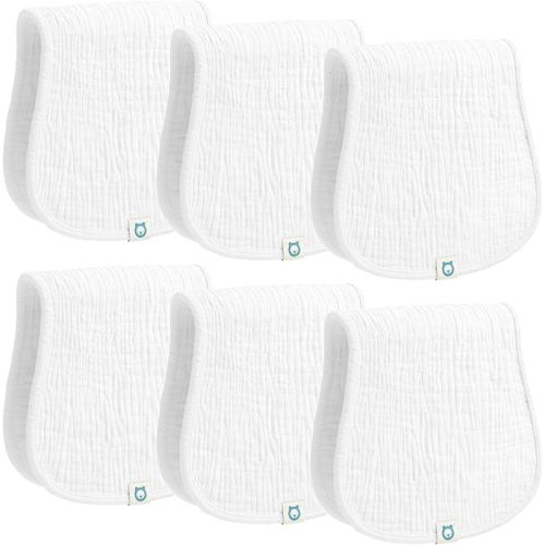 Muslin Burp Cloths Set, 6 Pieces, 100% Organic Cotton Hand Washcloths for Baby Boys and Girls Extra Absorbent and Soft Burping Rags (White - Solid Color)