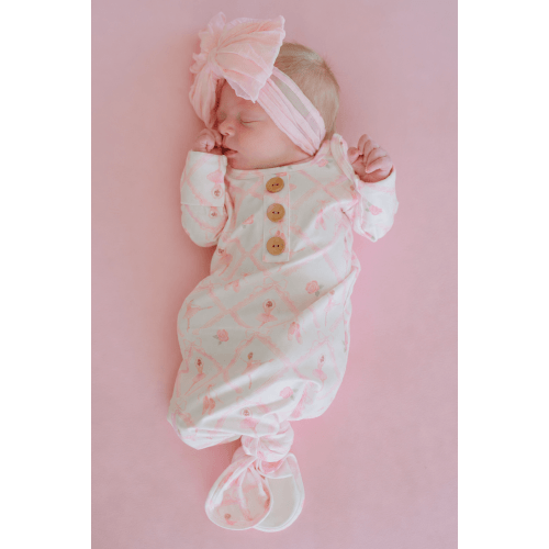 Newborn Baby Knot Gown & Hat Set in Darling Ballerina | Caden Lane